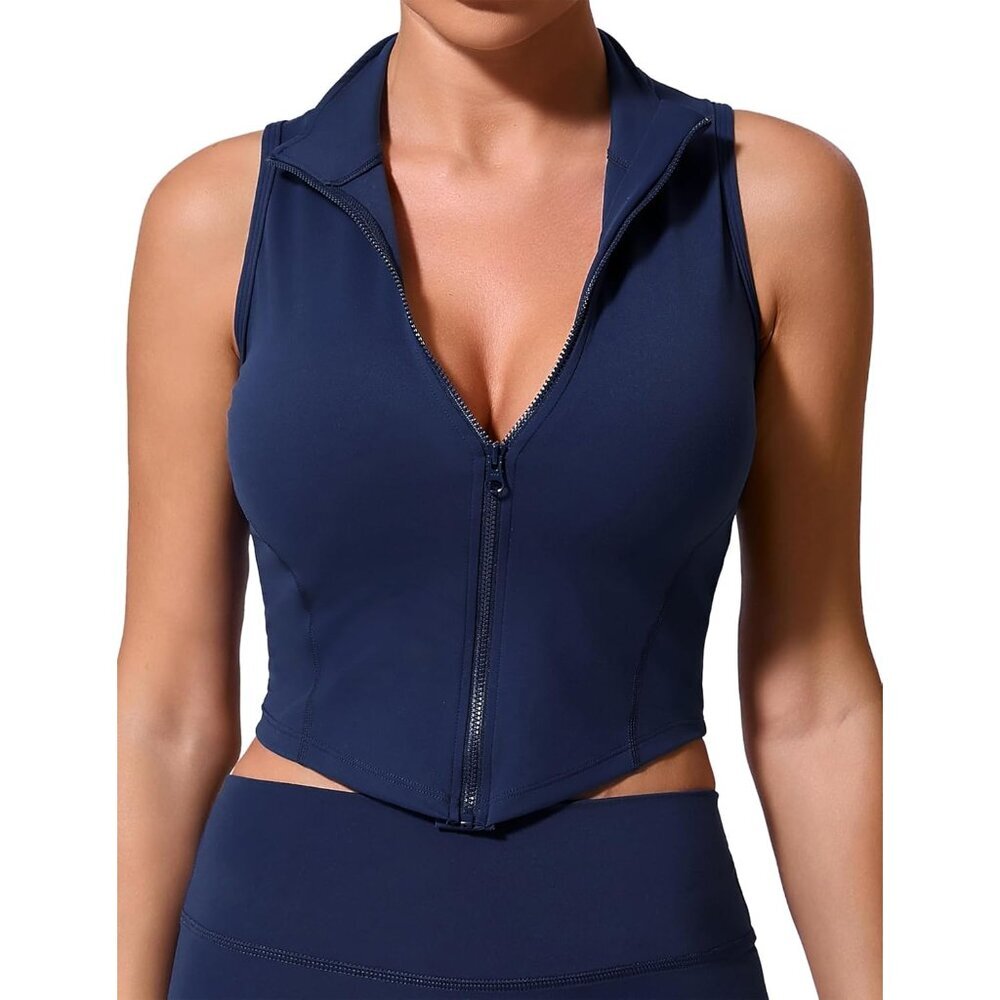 Women’s Slim Fit Nylon Tank Top Sleeveless Zip Yoga Workout Golf Shirt